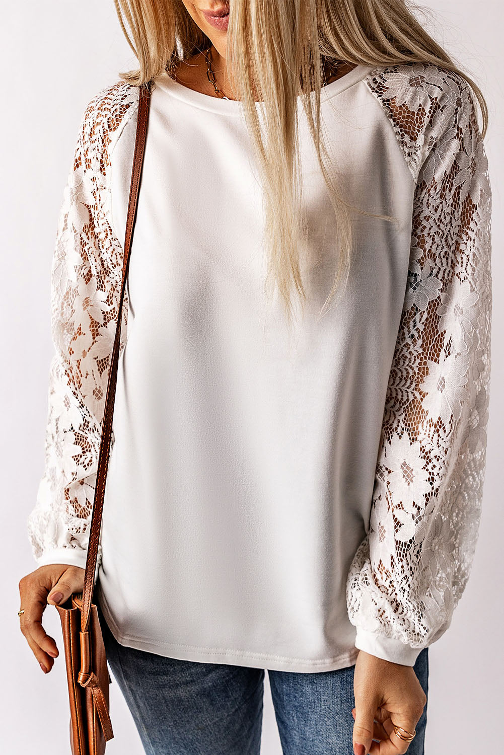 White Lace Crochet Long Sleeve Top