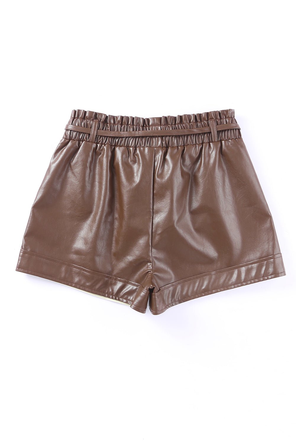 Brown PU Leather Belted High Waist Shorts