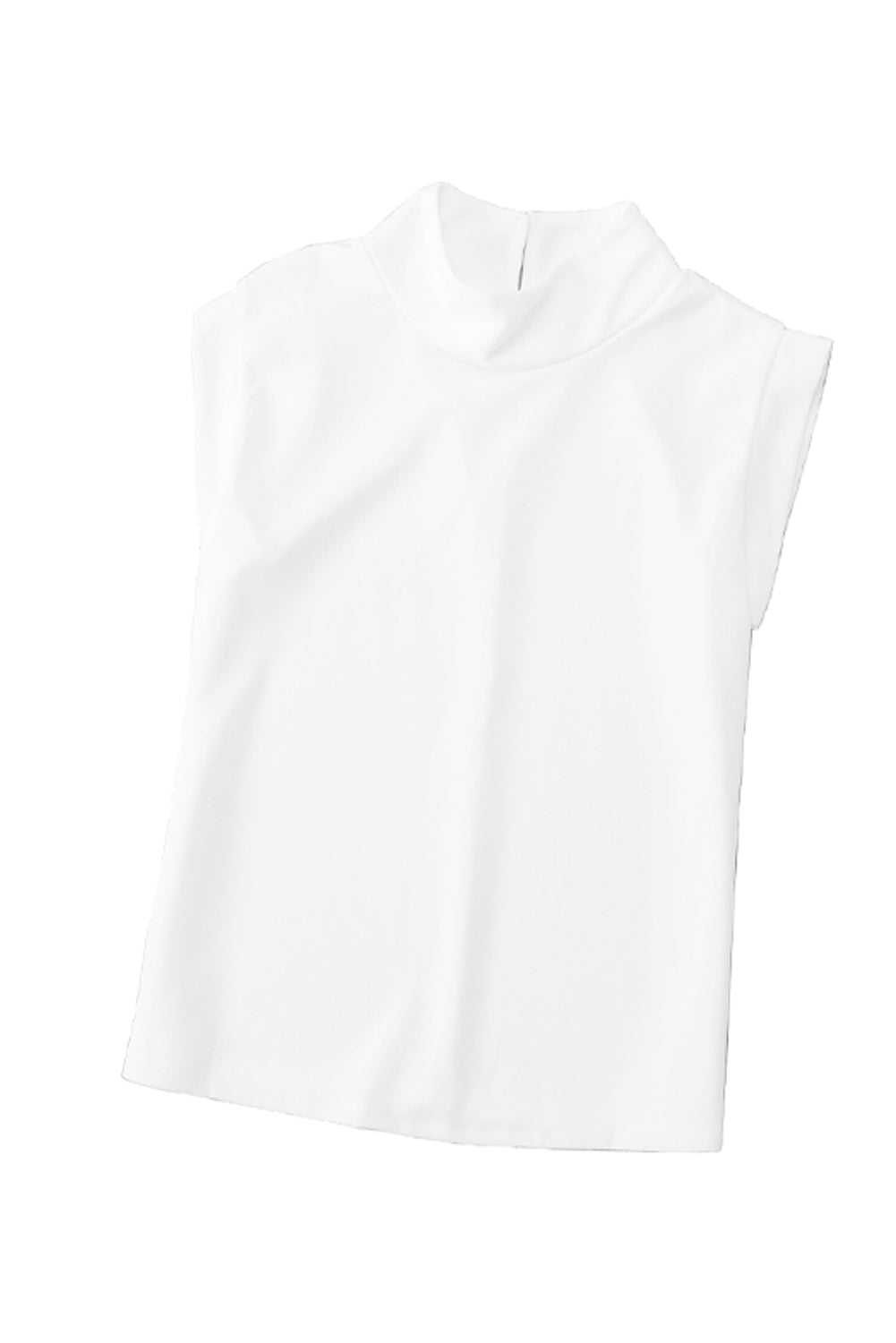 White Solid Color Mock Neck Sleeveless Top