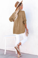 Brown Crinkle Textured Loose Henley Top