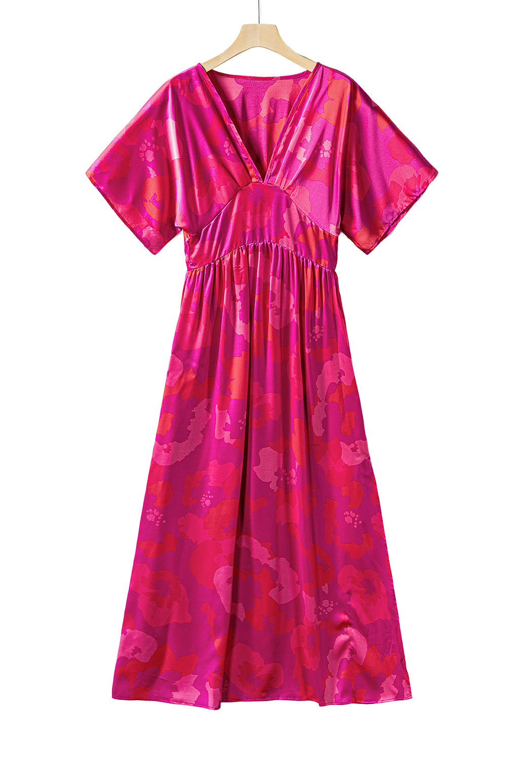 Rose Abstract Floral Print V Neck Dolman Maxi Dress