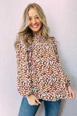 Multicolor Abstract Print Bubble Sleeves Loose Blouse