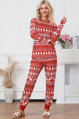 Red Christmas Tree Reindeer Pullover and Pants Lounge Set