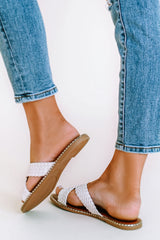 Beige Cross Straps Braised Slippers