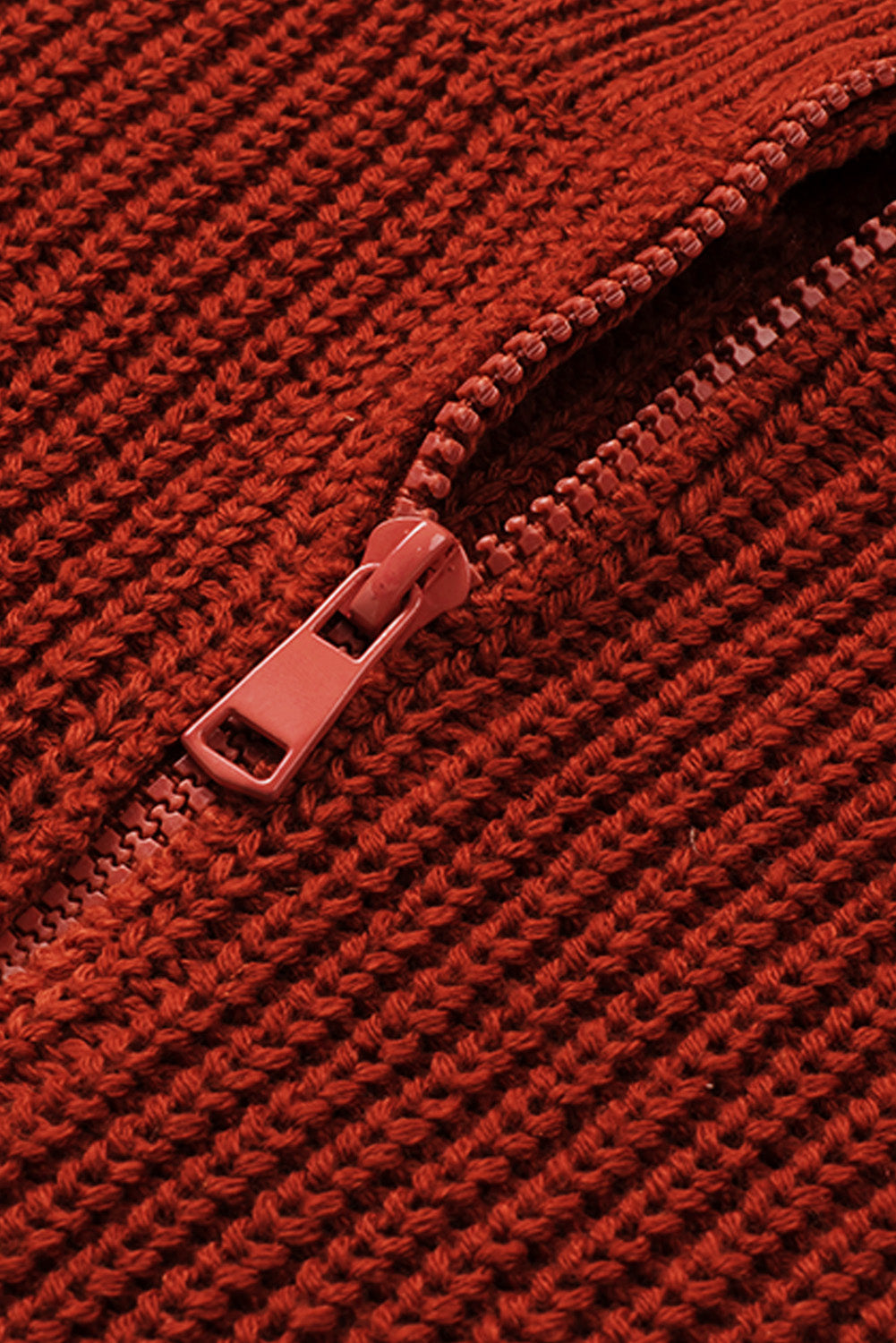 Red Zipped Turtleneck Drop Shoulder Knit Sweater
