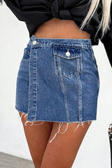 Sky Blue Button Wrap Over Raw Hem Denim Shorts