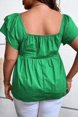 Green Ruffle Tiered Short Sleeve Plus Size Babydoll Top