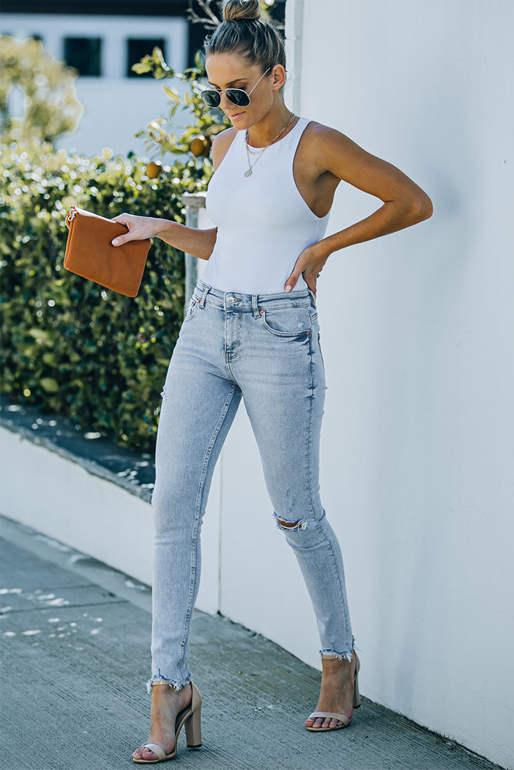 Sky Blue Light Wash Ripped Skinny Jeans