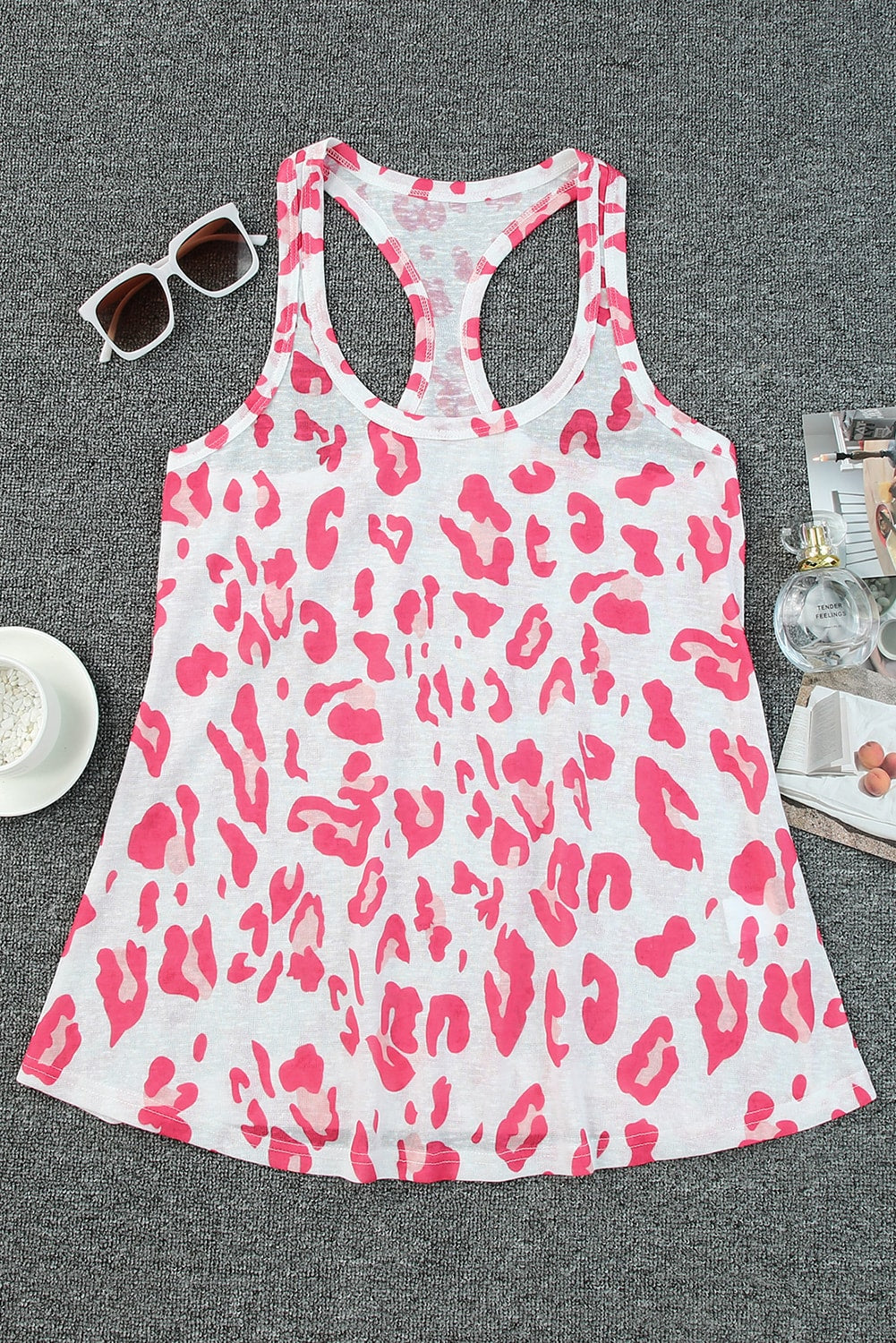 White Leopard Knitted U Neck Racerback Tank Top