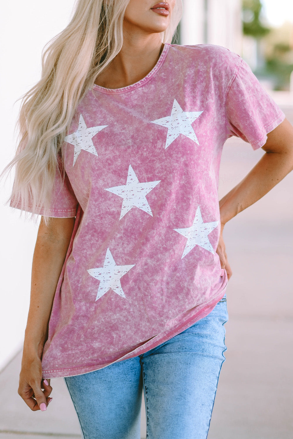 Pink Vintage Star Printed Mineral Wash Graphic Tee