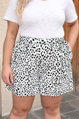 White Plus Size Dalmatian Print High Waist Shorts