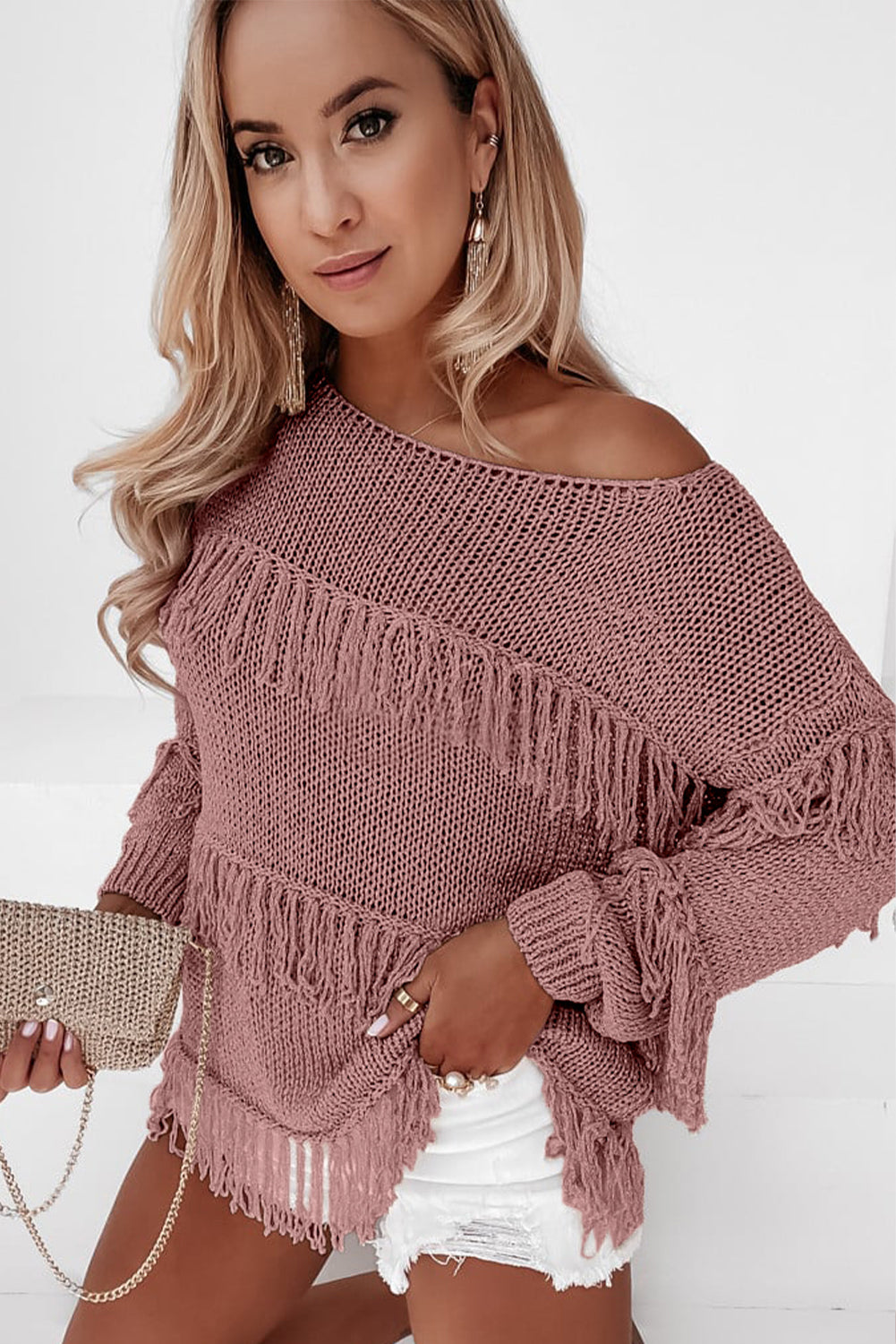 Black Boho Tasseled Knitted Sweater