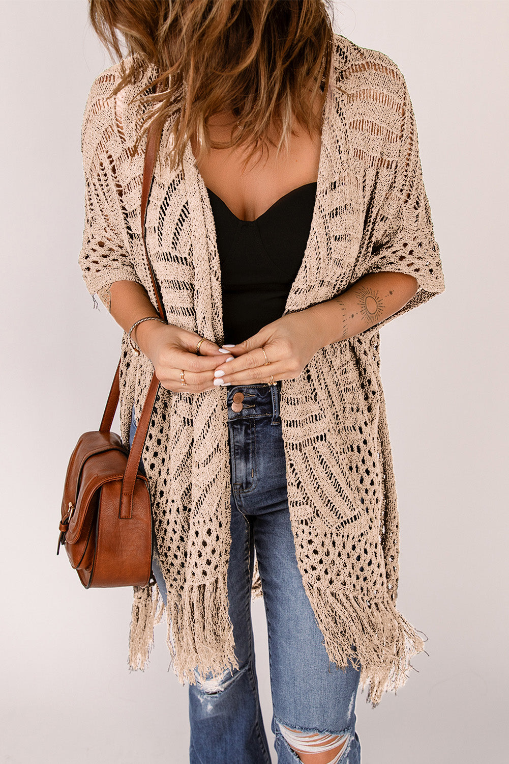 Black Loose Knitwear Kimono with Slits