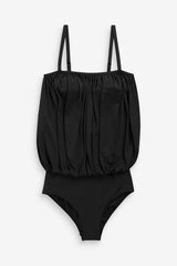 Black Draped Spaghetti Straps One-piece Swimwear