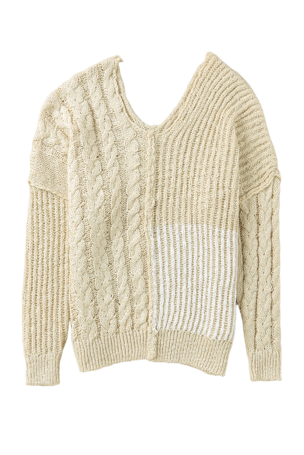 Beige V Neck Loose Knit Sweater