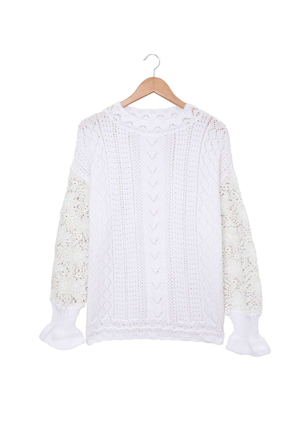 Blue Crochet Lace Pointelle Knit Sweater