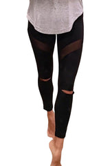 Black Distressed Mesh Splicing Skinny Leggings