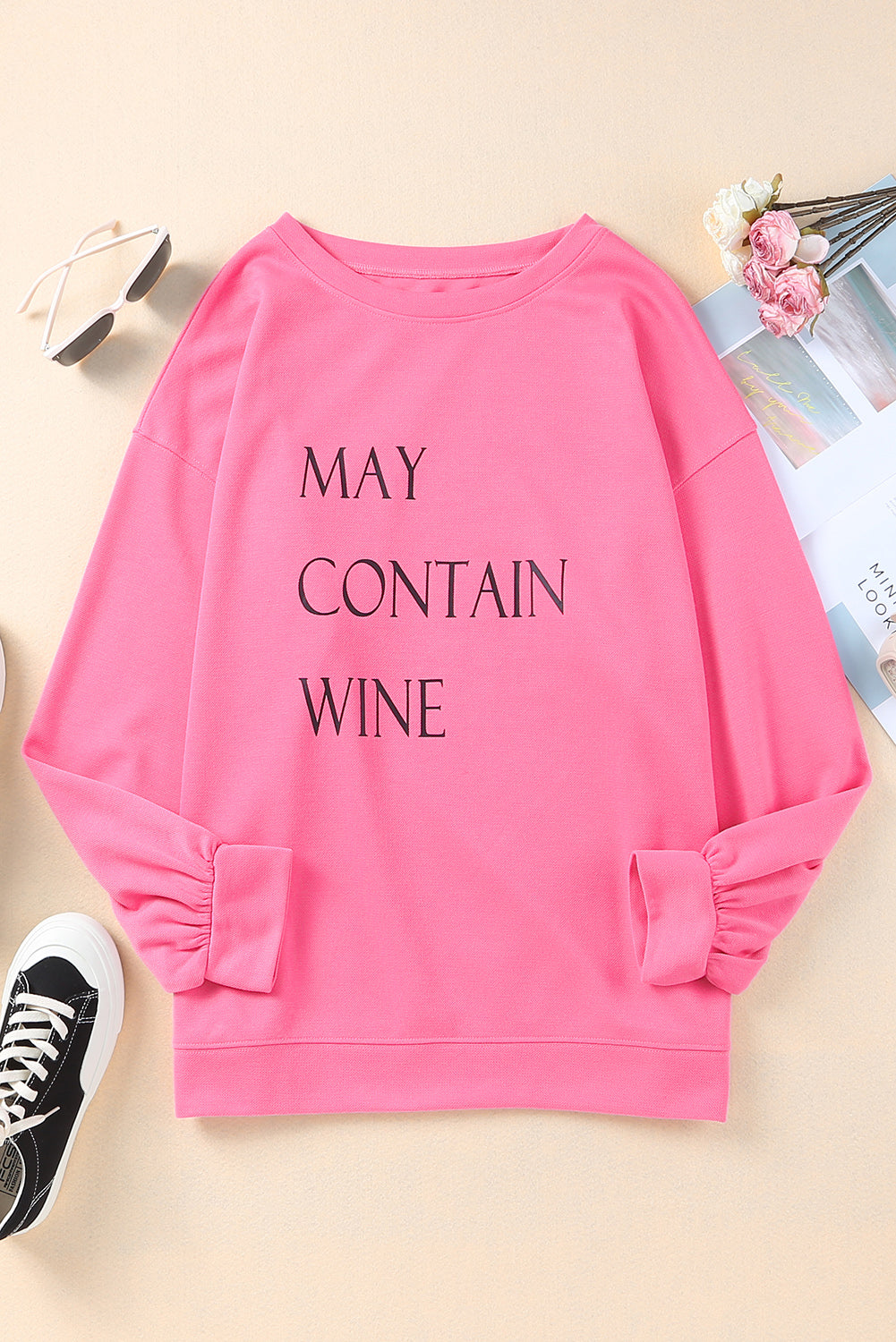 Pink May Contain Wine Crew Neck Plus Size Sweatshirt