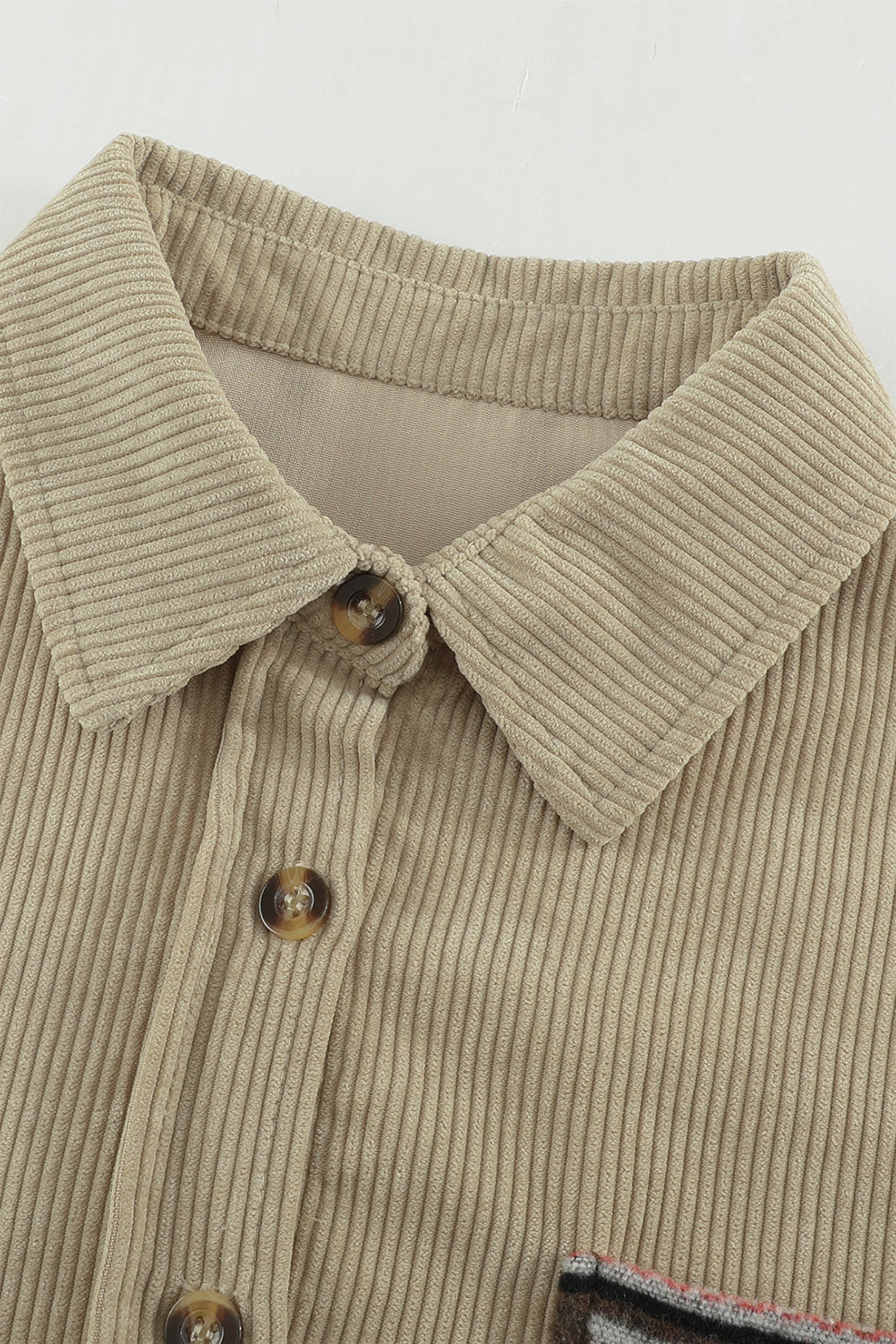 Gray  Aztec Pattern Sleeve Pocketed Corduroy Shacket