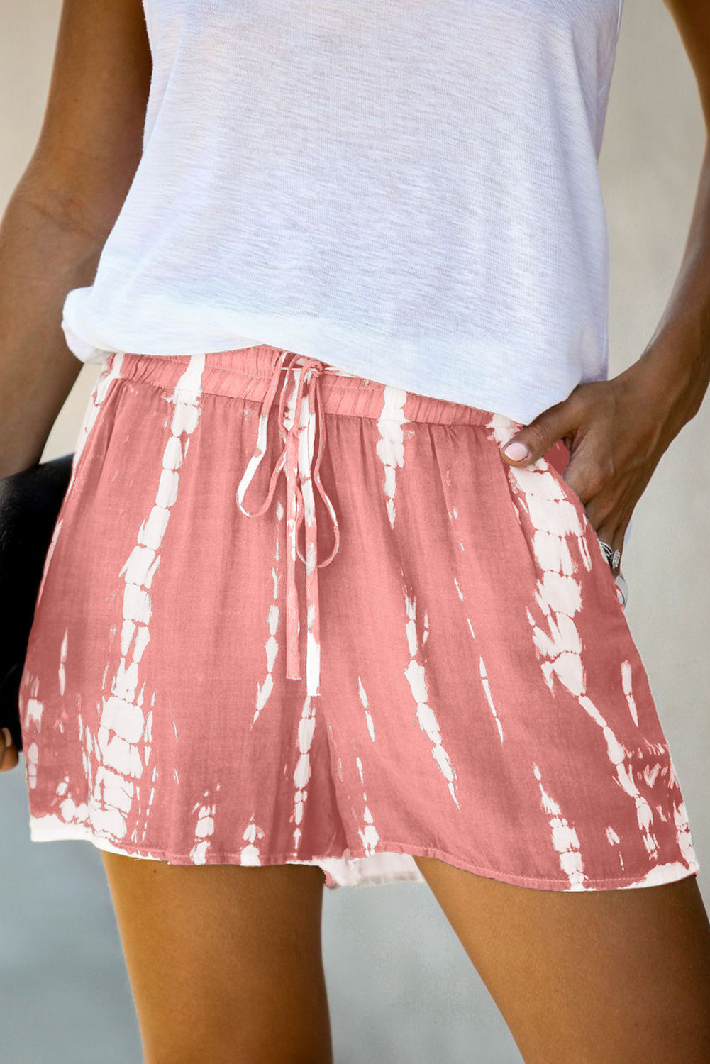 Gray Tie Dye Drawstring Casual Shorts