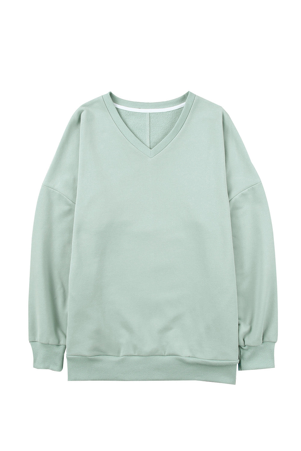 Gray Ribbed V Neck Drop Shoulder Sweatshirt