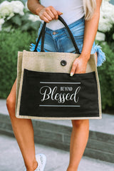 Black BEYOND Blessed Printed Vintage Burlap Bag