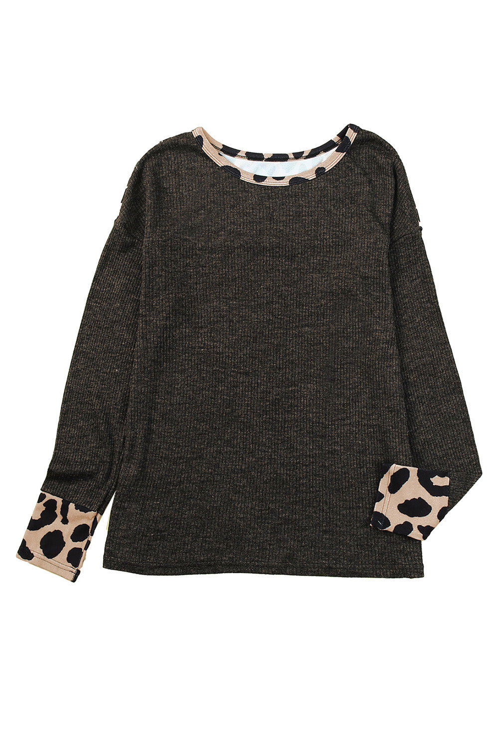 Black Leopard Contrast Trim Knit Top
