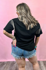 Black Plus Size Short Sleeve Fringe Knit T-Shirt