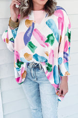 Multicolor Brushstroke Graffiti Print Dolman Sleeve Blouse