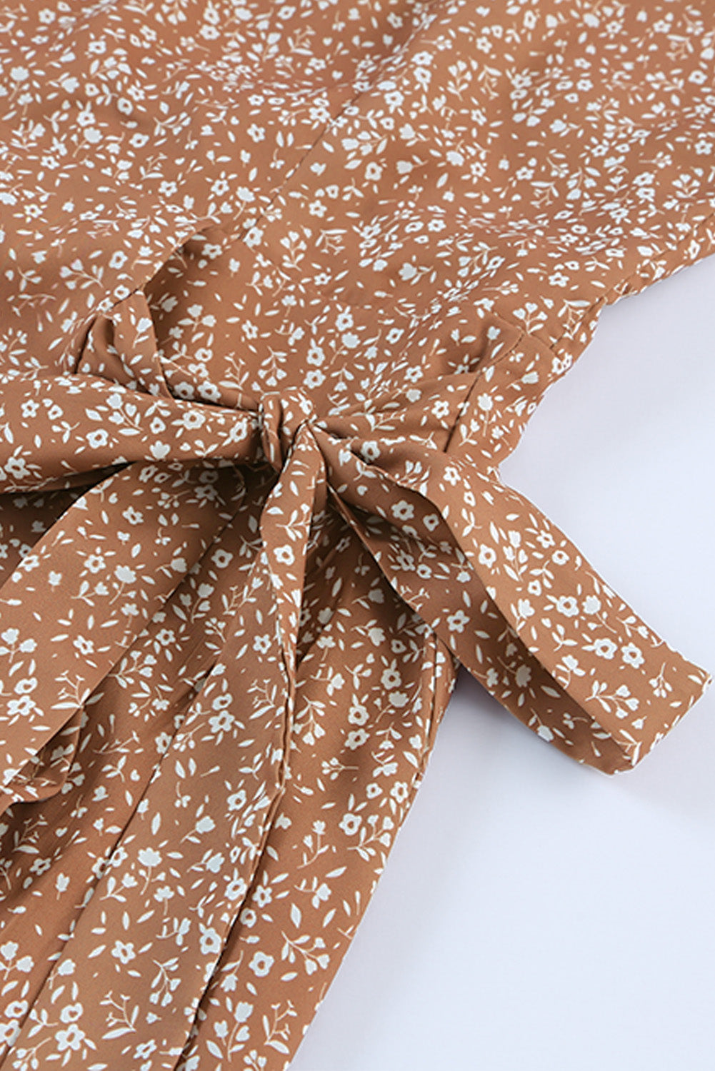 Khaki Spaghetti Straps Ruffled Hem Floral Dress