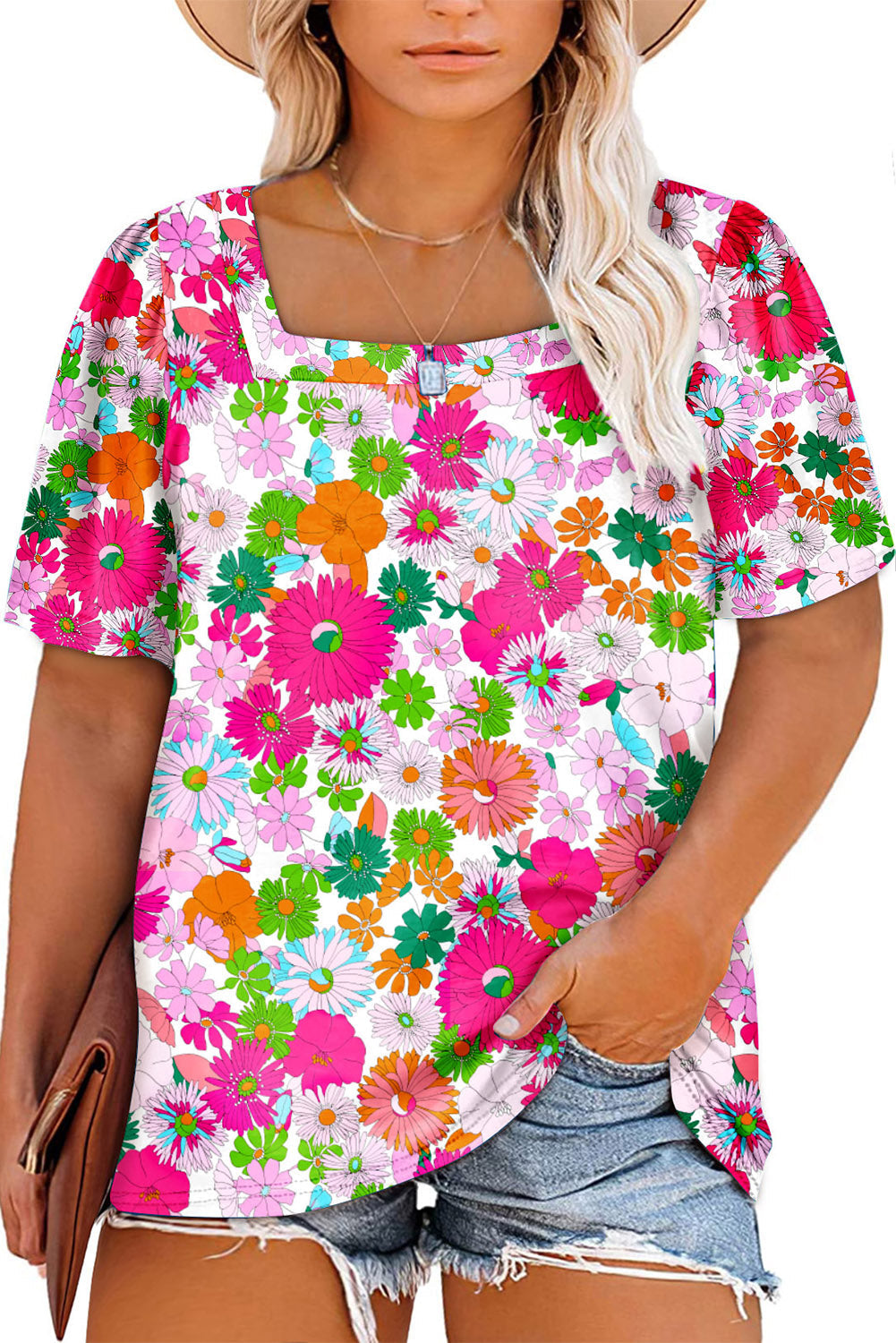 Multicolor Floral Print Plus Size Kimono