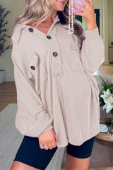 Khaki Button Collared Flap Pocket Cording Blouse