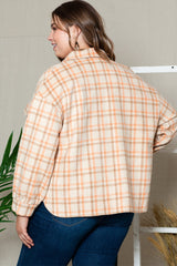 Khaki Plus Size Plaid Jacket with Flap Pockets