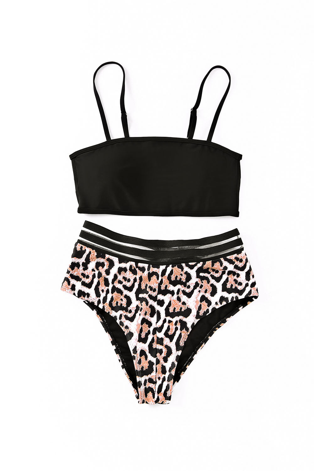 Black Strappy Cage Back Leopard High Waist Bikini Swimsuit