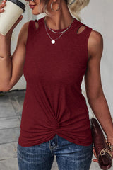 Red Rib Knit Cut-out Front Twist Tank Top