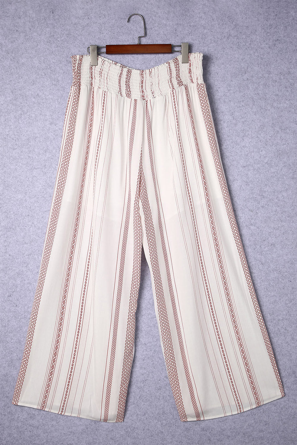 White Smocked Waist Printed Wide Leg Pants