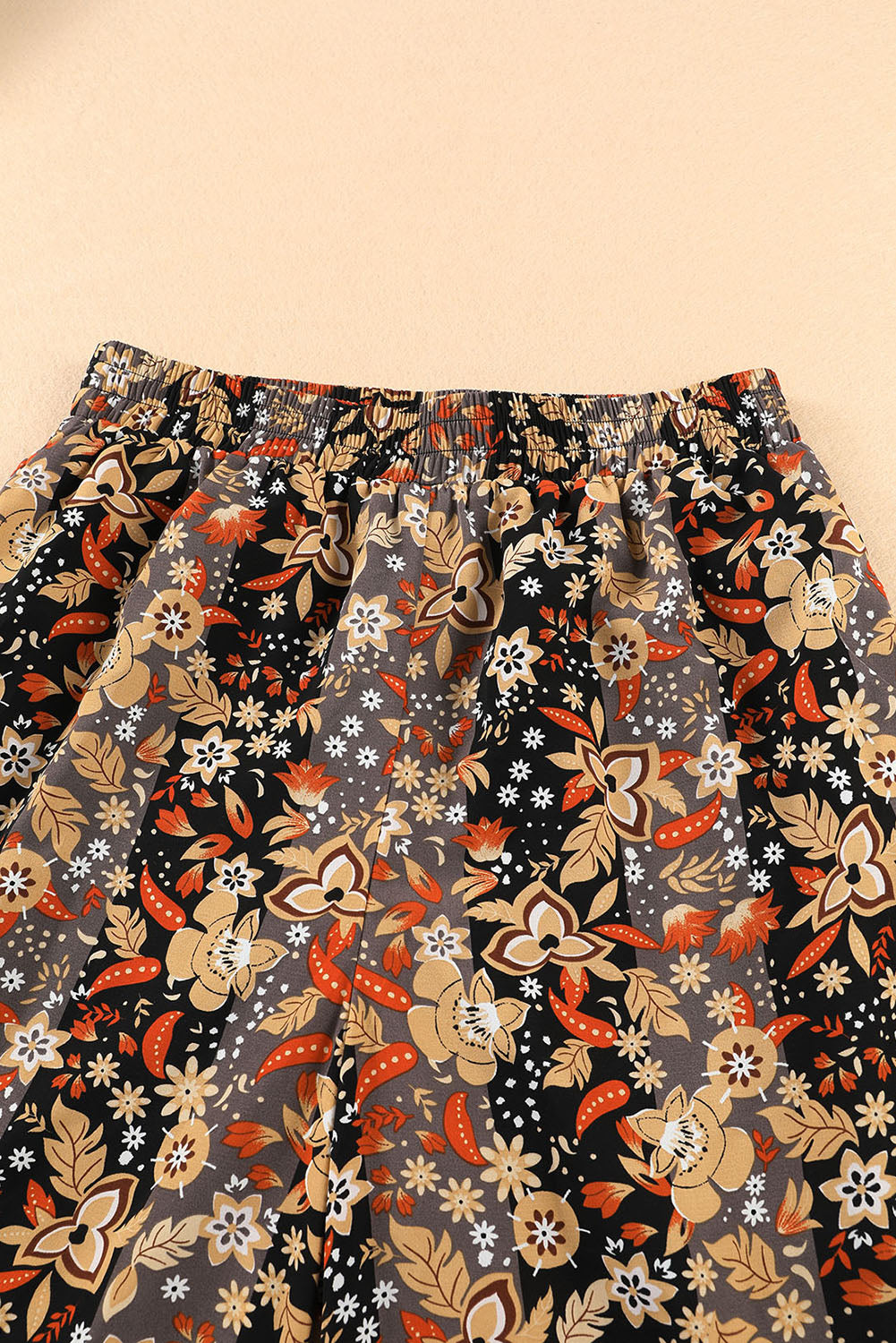 Black Floral Print High Waist Wide Leg Pants