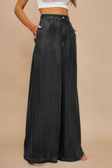 Black Tencel Wide Leg Soft Denim Pants