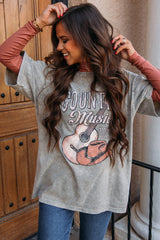 Gray Country Music Vintage Graphic Print Tee