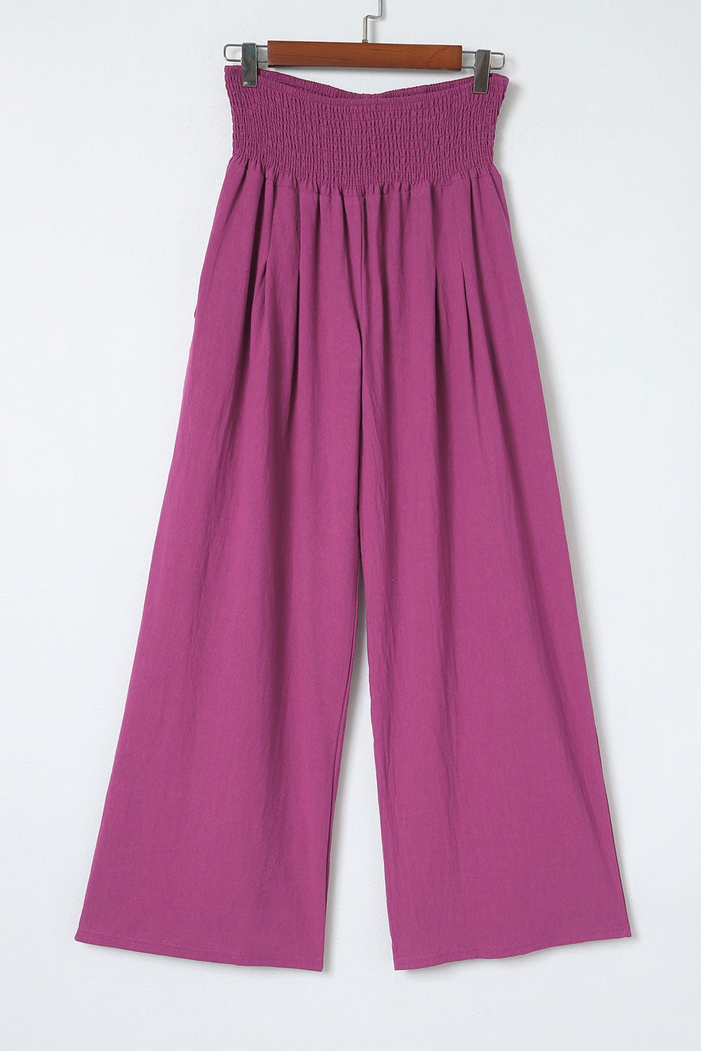 Black Smocked Wide Waistband High Waist Wide Leg Pants