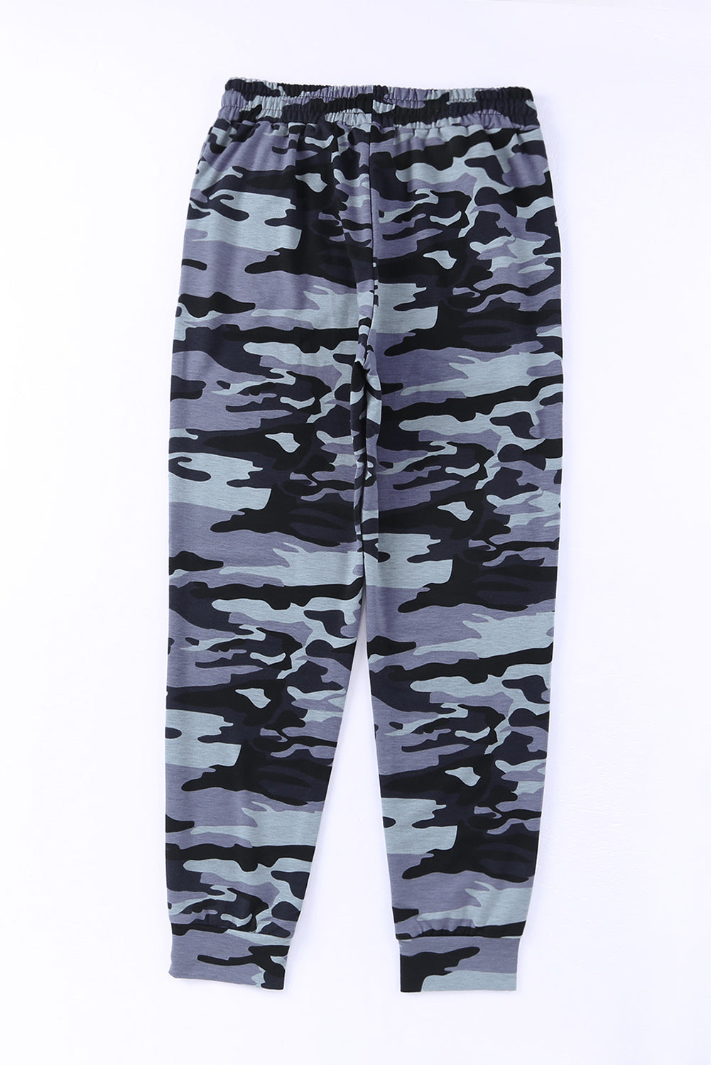 Black Camo Print Elastic Waist Drawstring Casual Joggers