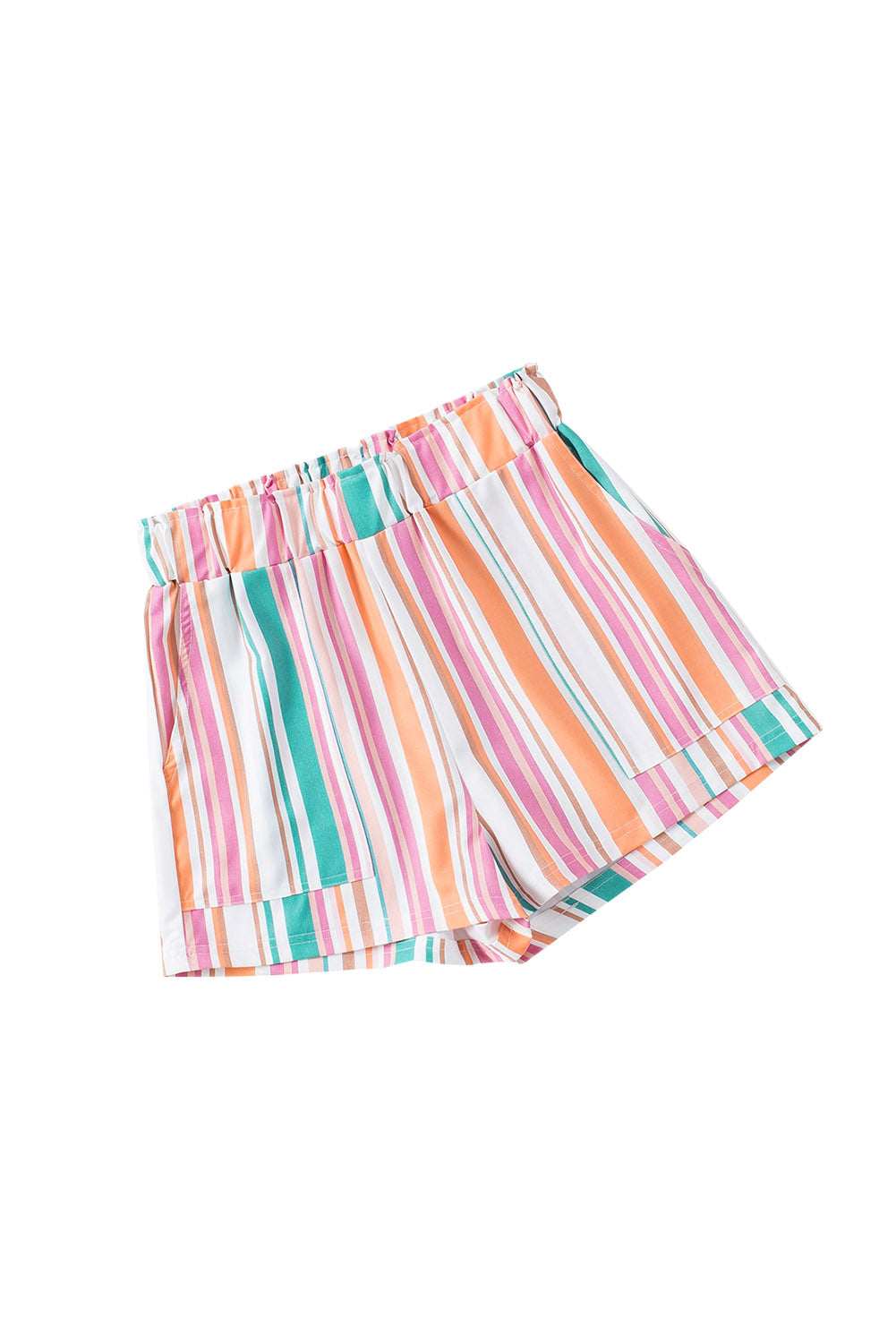 Stripe Vintage Washed Elastic Frill Waist Casual Shorts