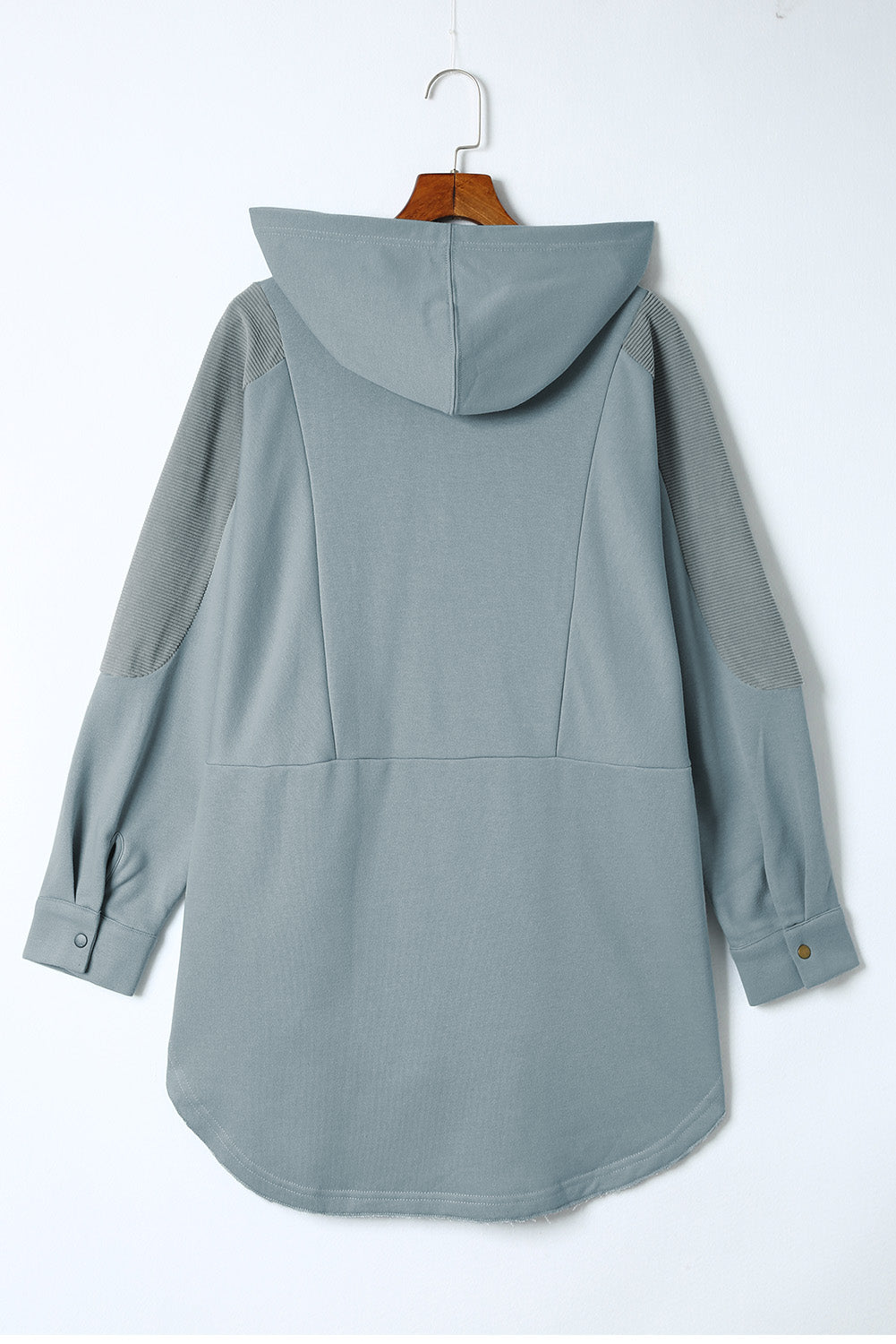 Sky Blue Patchwork Side Pockets Oversized Henley Hoodie