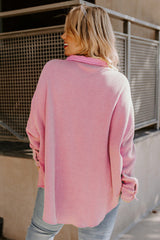 Pink Plus Size Waffle Knit Exposed Seam Shirt