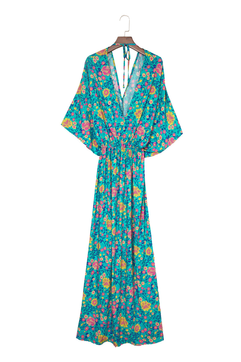 Green Boho Amicgp V Neck Floral Maxi Dress