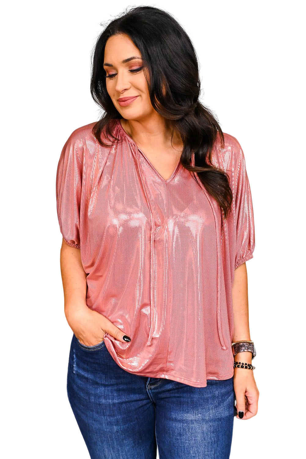 Pink Copper Textured Oversize Foil T-Shirt