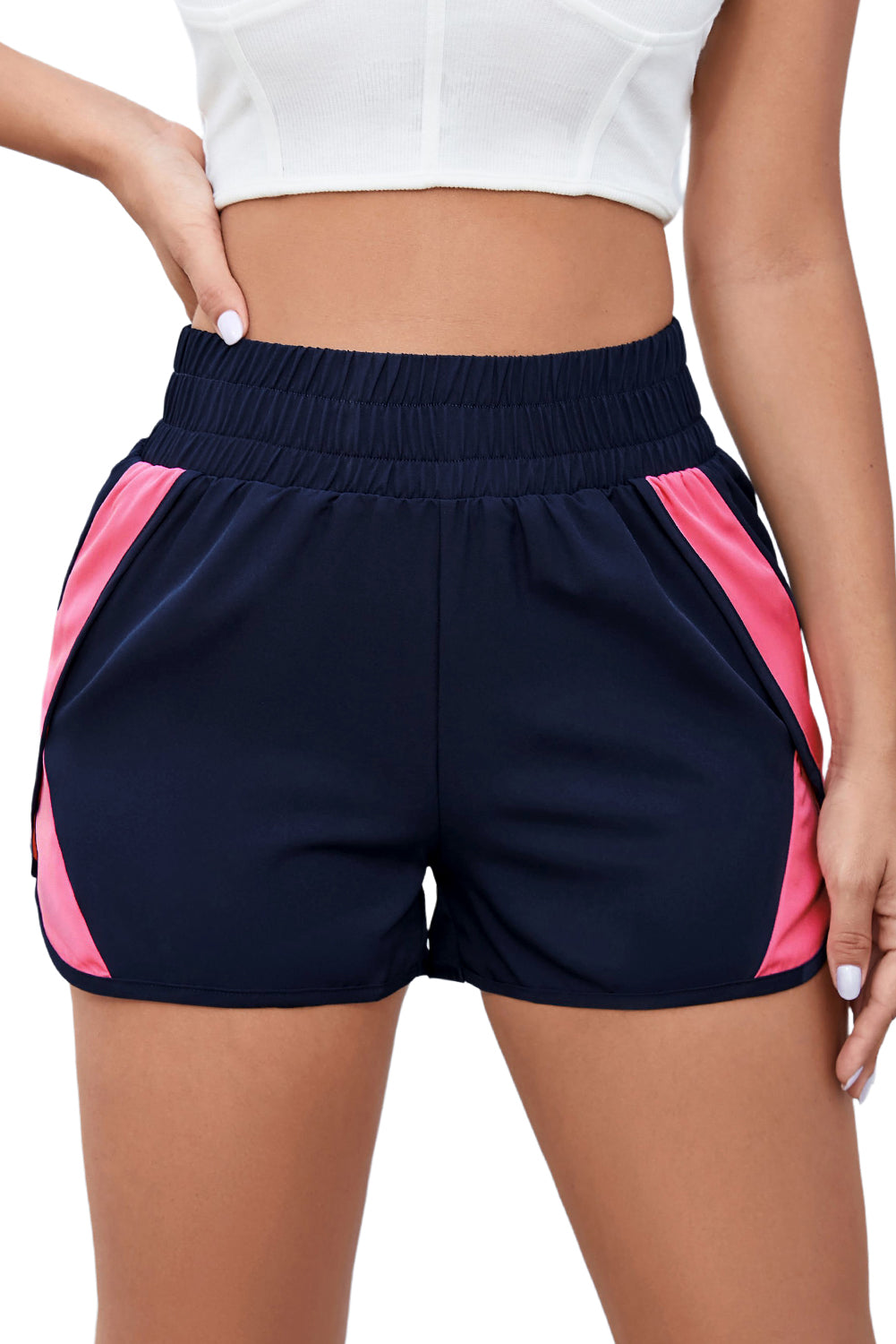 Pink Smocked Elastic Waist Athletic Shorts