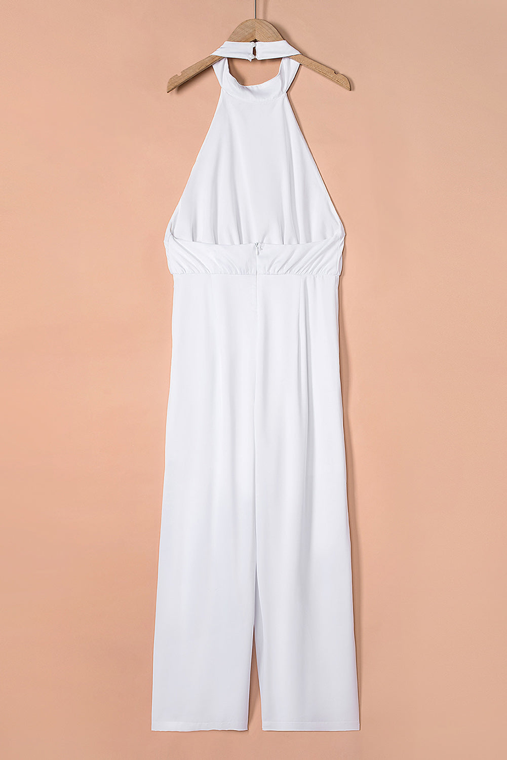 White Button Halterneck Elegant Wide Leg Jumpsuit