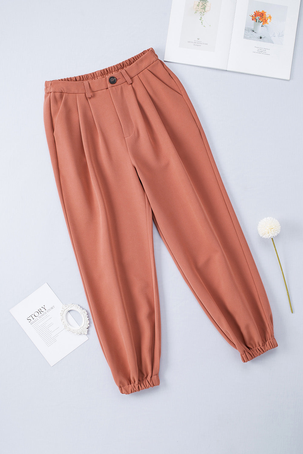 Orange Pockets Ankle-length High Waist Joggers