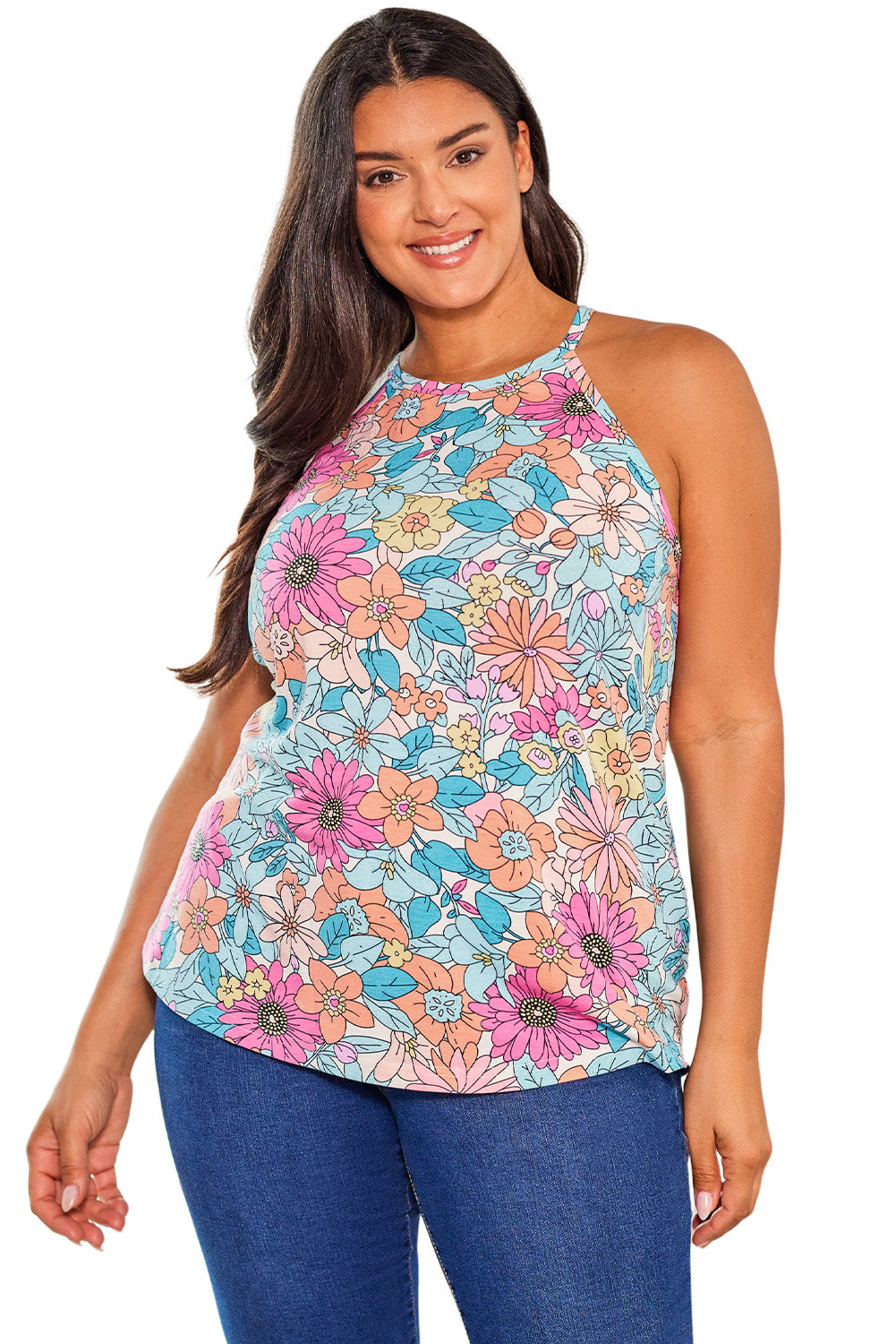 Multicolor Floral Print Sleeveless Tank Top